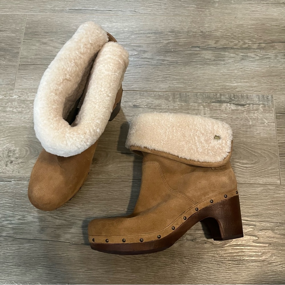 Ugg Clog Style Studded Fur Lined Heel Booties